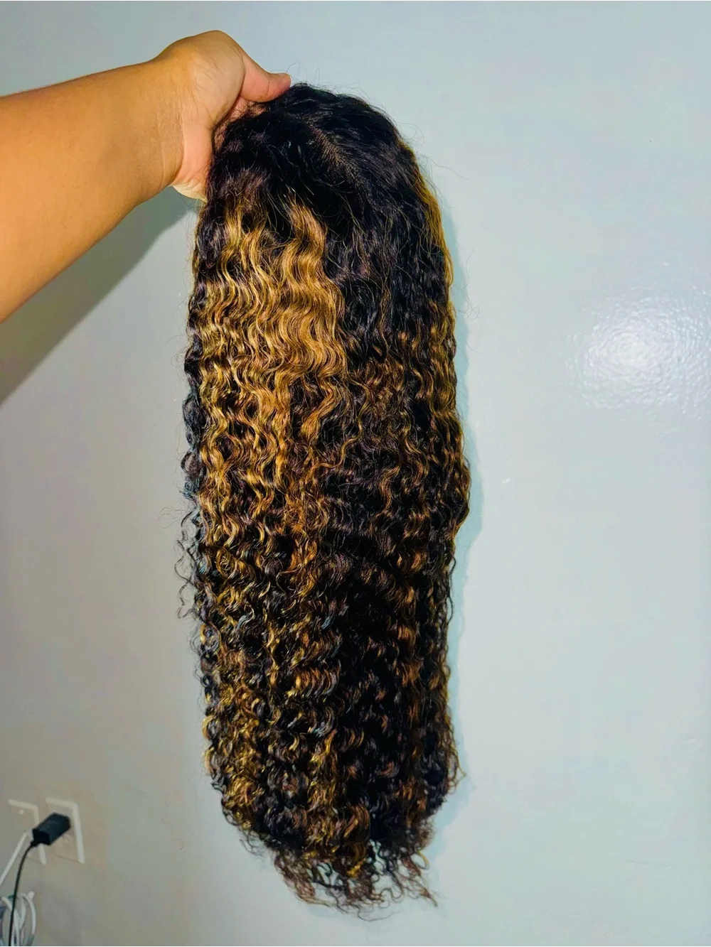 Deep Curly 13x4 Lace Front Wig in Dark Brown with Caramel Highlights